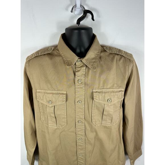 JW Hulme Mens Field Utility Shirt Button Up Longsleeve Tan Size Large - Picture 8 of 10
